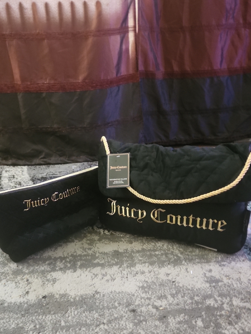 Juicy Couture Black Quilted Tote with Gold Rope Handles & Matching Pouch